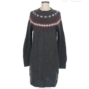 J. Crew Jeweled Fair Isle Sweater Dress in Gray and Red